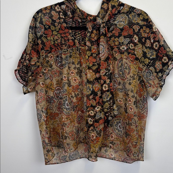 Zara Basic Sheer Floral Blouse with Tie detail in back/ Size small - Picture 9 of 11